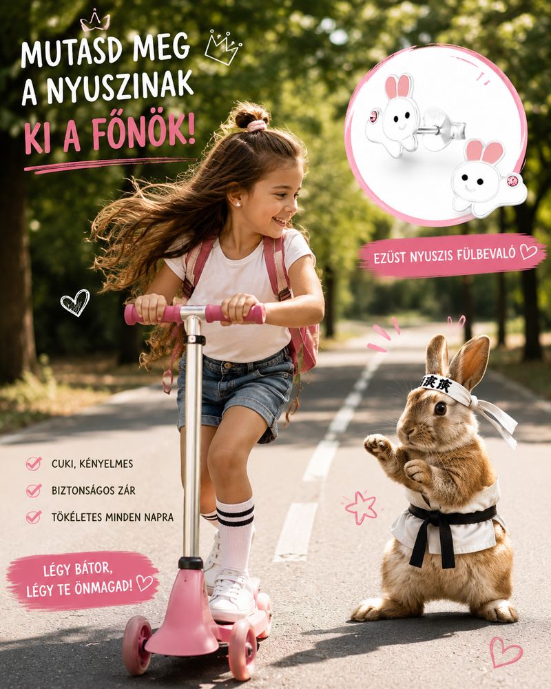 Nyuszis ezüst gyerek fülbevaló